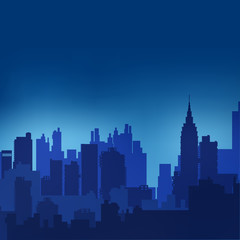 Obraz premium Landscape urban silhouette on a colorful background of sunset and sunrise