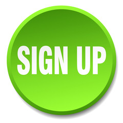 sign up green round flat isolated push button