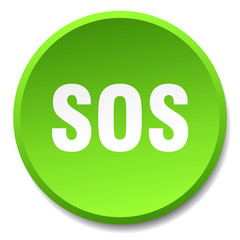 sos green round flat isolated push button