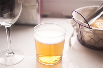 Beer glass and bread basket