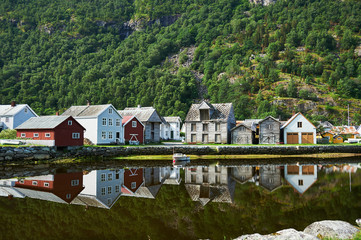 Shoreline Laerdal Norway historic village