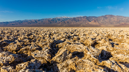 Salt has created complex structures. A large salt pan on the floor of Death Valley. Devil's Golf Course, Death Valley National Park