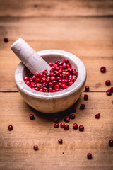 Red pepper grain in mortar