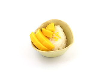 Sticky Rice Mango Thai Dessert isolated white background