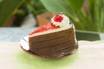 Chocolate cake with strawberry jam