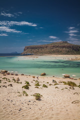 beach tropical with white sand and turquoise water under blue sky