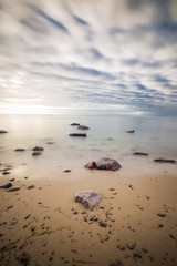 Cliff on the Baltic Sea beach at sunrise, Gdynia Orlowo. Poland