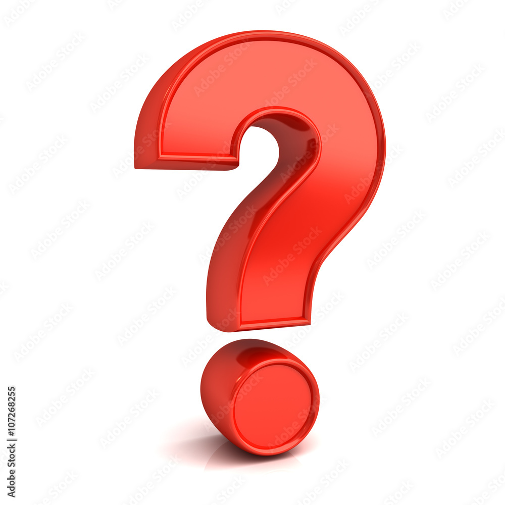 Sticker Red question mark isolated over white background with reflection 