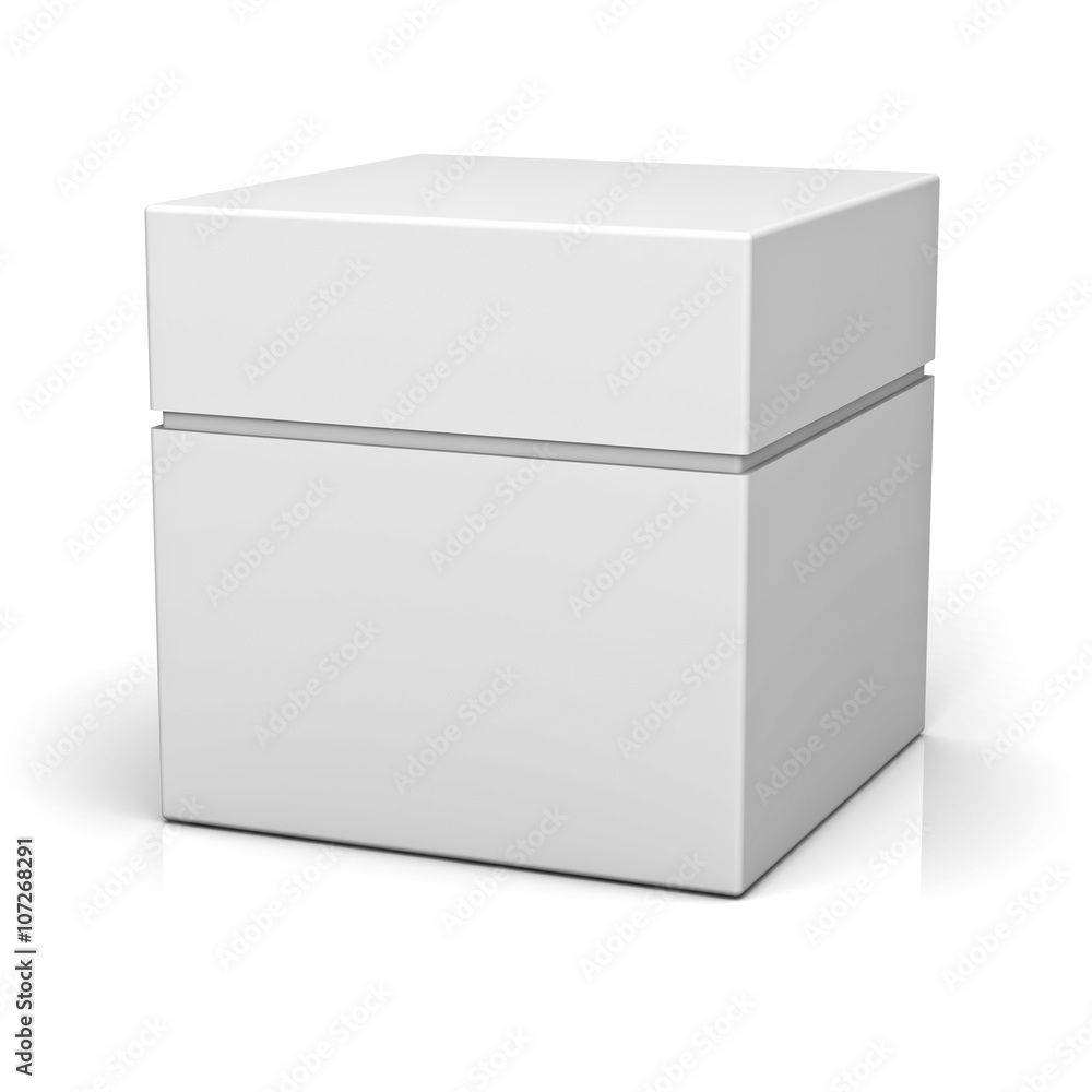Poster blank box with lid isolated on white background with reflection