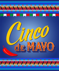 Cinco De Mayo hand drawn lettering design on a blue background