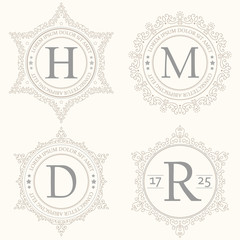 Set of floral design templates. Calligraphic elegant ornament lines, vintage feminine style.