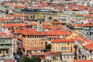 Fototapeta na wymiar Panoramic view of Nice with colorful houses, Cote d'Azur, France