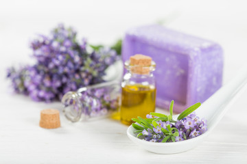 Wellness treatments with lavender flowers.