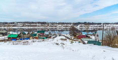  small village on banks of river Volga, Russia