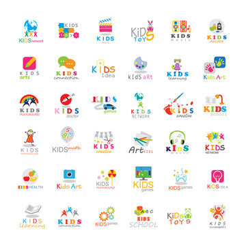 Children Icons Set-Isolated On White Background.Vector Illustration,Graphic Design.Kids Globe,Puzzle,Bunny