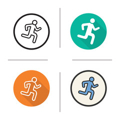 Running man flat design, linear and color icons set
