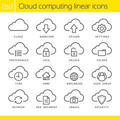 Cloud computing linear icons set