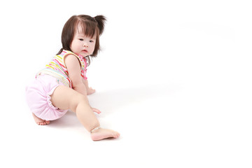 Adorable newborn baby girl isolated white background