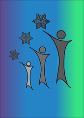 Cartoon People Logo in Gradient Background