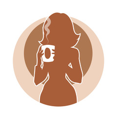 Vector illustration of a girl silhouette. Young woman holding a cup of tea or coffee.