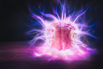 Brain power concept with abstract light rays