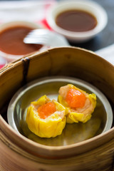 breakfast, dim sum  in bamboo basket