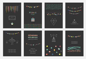 Collection of hand drawn party cards and invitations. - obrazy, fototapety, plakaty