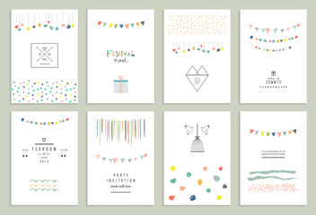 Collection of hand drawn party cards and invitations.