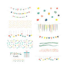 Collection of Hand Drawn Garlands, Party Banners and decor elements