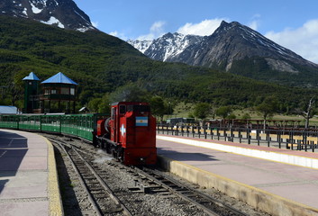 Obraz premium The southernmost railway in the world on the edge of the Earth.