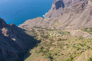 View of the Taguluche Canyon from the Mirador del Santo. Located in the western part of La Gomera, near the village of Arure and the Valle Gran Rey