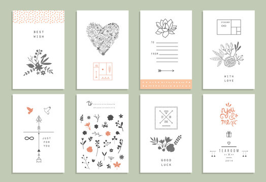 Hand drawn collection of romantic invitations. Wedding, marriage