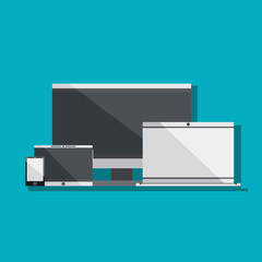 Flat design vector collection of modern digital devices. Computer, laptop, tablet, smartphone