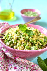 Quinoa salad with green pea and mint.