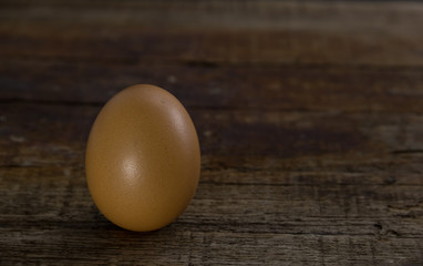Single brown chicken egg on wood table