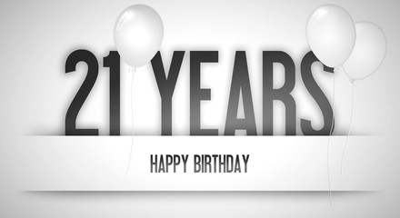 Happy Birthday Card Sign - Balloons - Banner - Anniversary - 21 Years Greetings - Illustration
