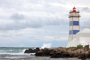 Fototapeta na wymiar View of Santa Marta lighthouse in Cascais, Portugal
