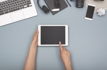 Woman using tablet pc
