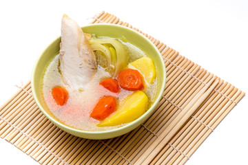 Traditional Tatar Lagman soup on a white background in plate. Th