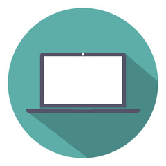 Laptop icon flat style with shadow on a green background, vector illustration