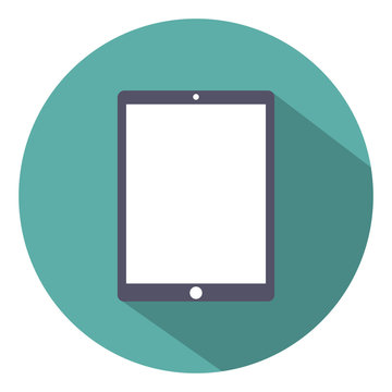 Tablet computer icon flat style with shadow on a green background, vector illustration