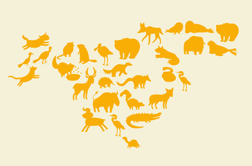 Naklejka premium Animals world map, North America. Colorful cartoon vector illustration for children and kids. Preschool, education, baby, continents, oceans, drawn, Earth