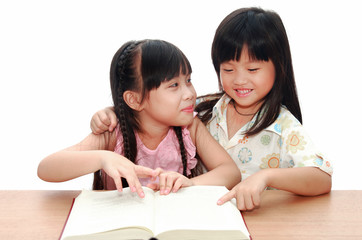 Intelligent little girl  reading a book