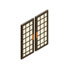 Japanese style doors icon, isometric 3d style  