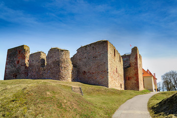 Fototapeta na wymiar Ruins of the medieval castle in Bauska, Latvia
