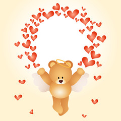 Valentine card with teddy bear with hearts
