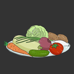 A plate with vegetables, vector illustration - 107284674