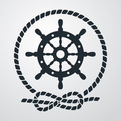 Icono plano timon con circulo de cuerda en fondo degradado © teracreonte
