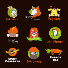 Set of bright cartoon style logos. 