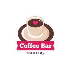 Vector cute coffee bar logo. Coffee shop logo. Coffee cup logotype for cafe or coffee shop